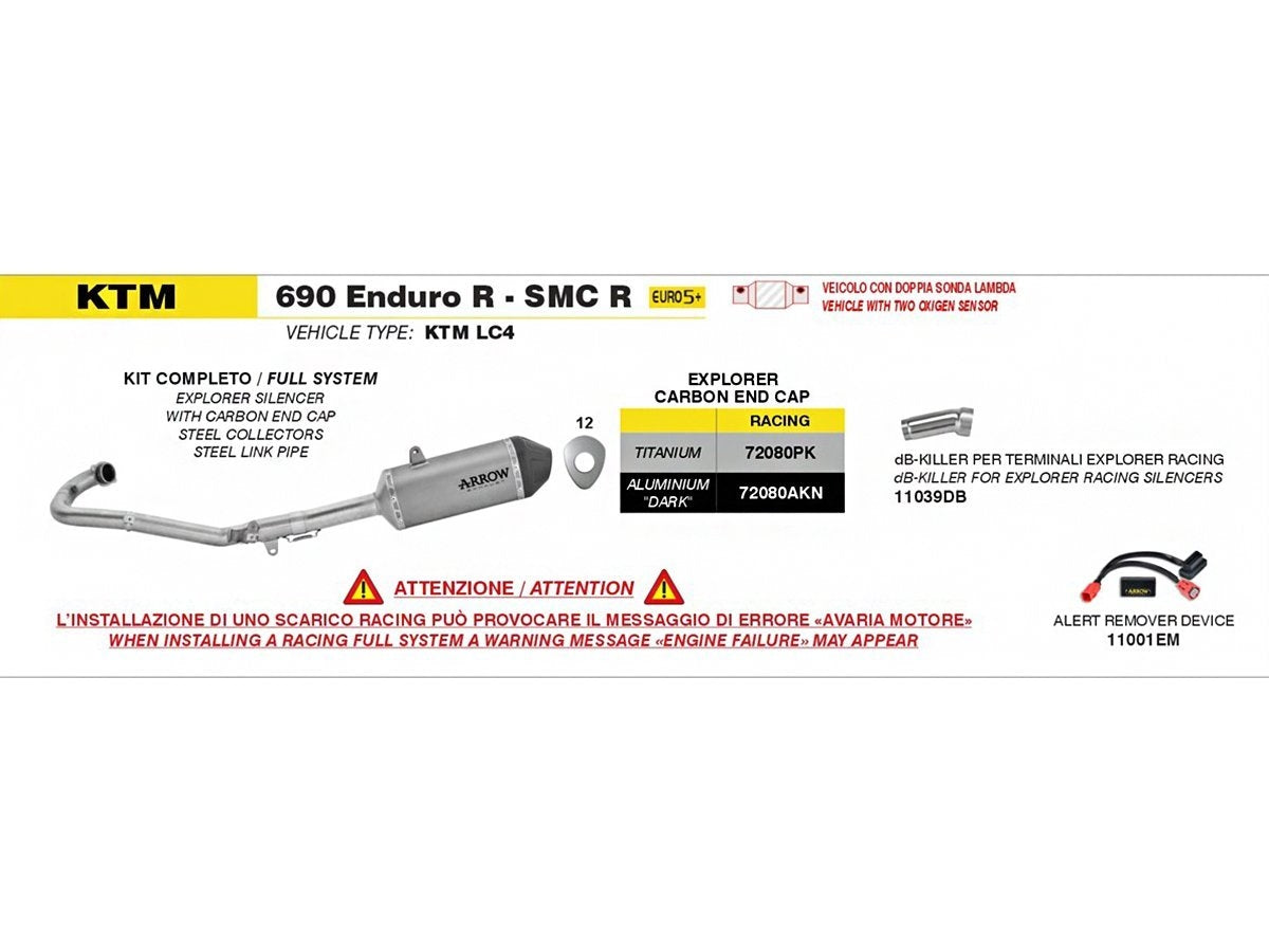 EXPLORER DARK ALUMINUM FULL EXHAUST ARROW KTM 690 ENDURO R / SMC-R 2025-2026
