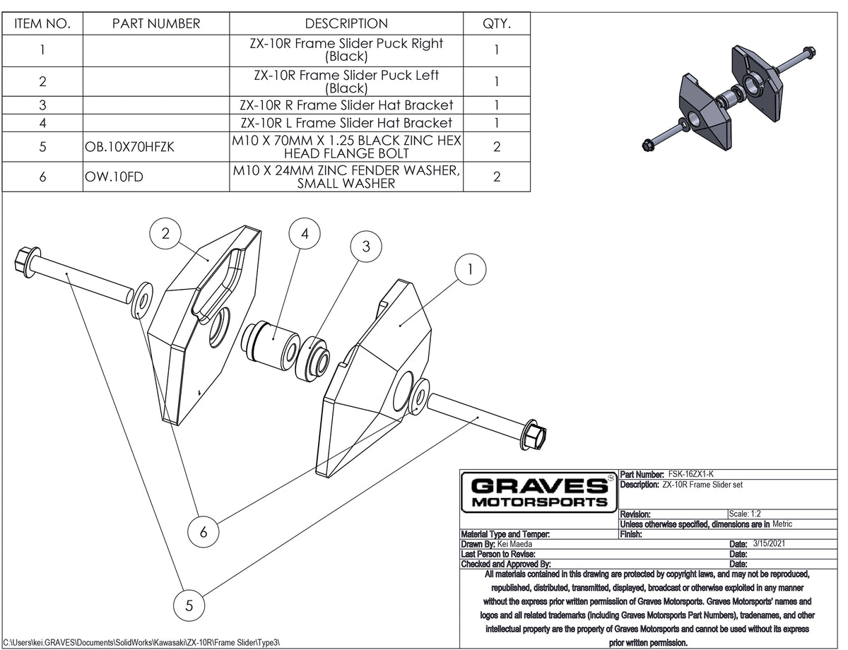 Deslizadores de chasis Graves Motorsports para Kawasaki ZX-10