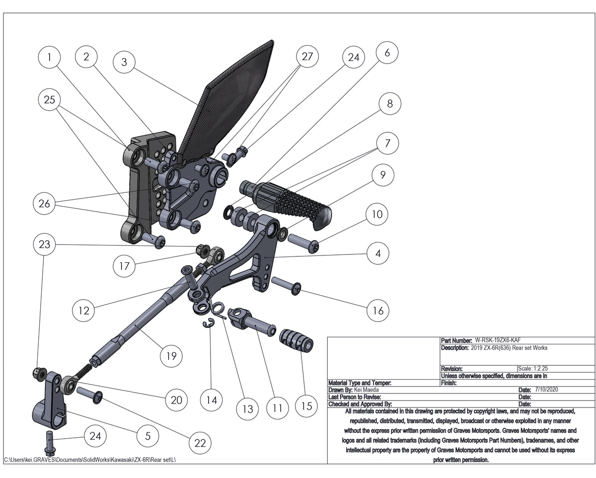 Reposapiés traseros ajustables Graves Motorsports WORKS Kawasaki ZX-6R