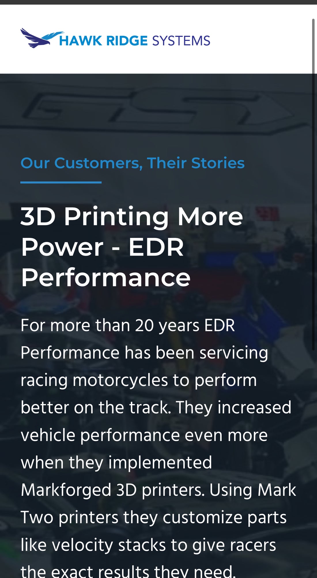 Hawk Ridge System Markforged Spotlight EDR Performance 3D printing