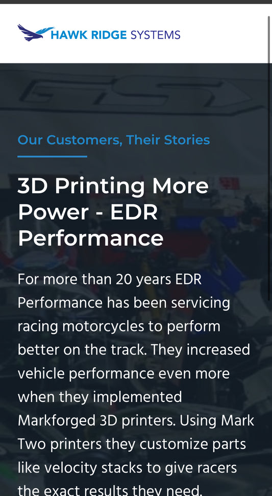 Hawk Ridge System Markforged Spotlight EDR Performance 3D printing