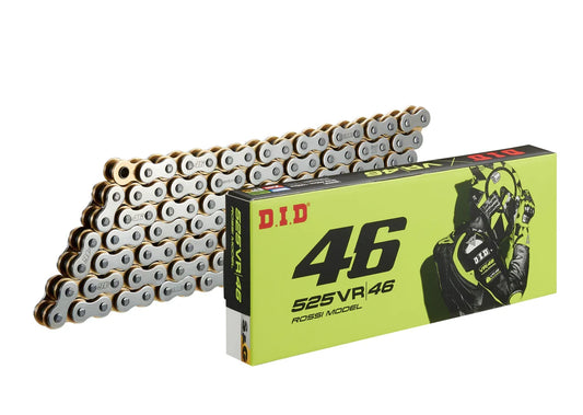 Cadena de carreras DID 520 VR46 Valentino Rossi de 120 eslabones para calle y carreras, abierta