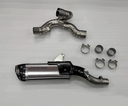 Colectores delanteros Vandemon Performance Ducati Multistrada V4 Titanium Cat Delete Slip-On y opcionales.