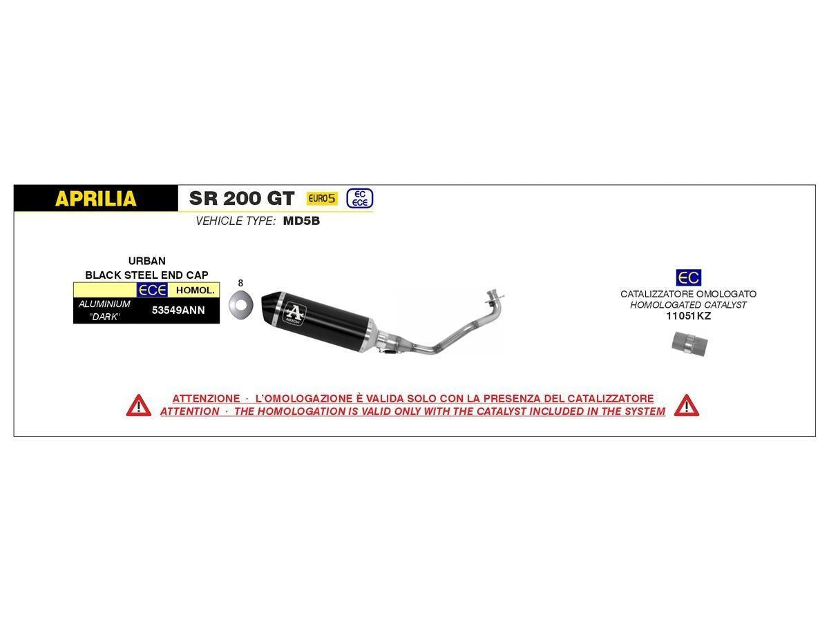 ARROW DARK ALUMINUM URBAN COMPLETE KIT HOMOLOGATED APRILIA SR 200 GT 2022-2023
