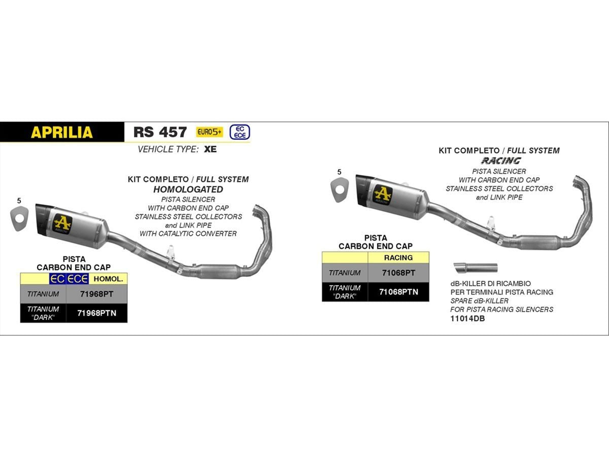 ARROW PISTA HOMOLOGATED EXHAUST SYSTEM DARK TITANIUM APRILIA RS 457 2024