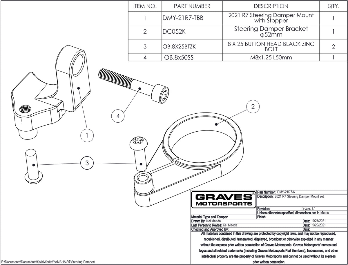 Graves Motorsports Yamaha R7 WORKS Steering Damper Mount