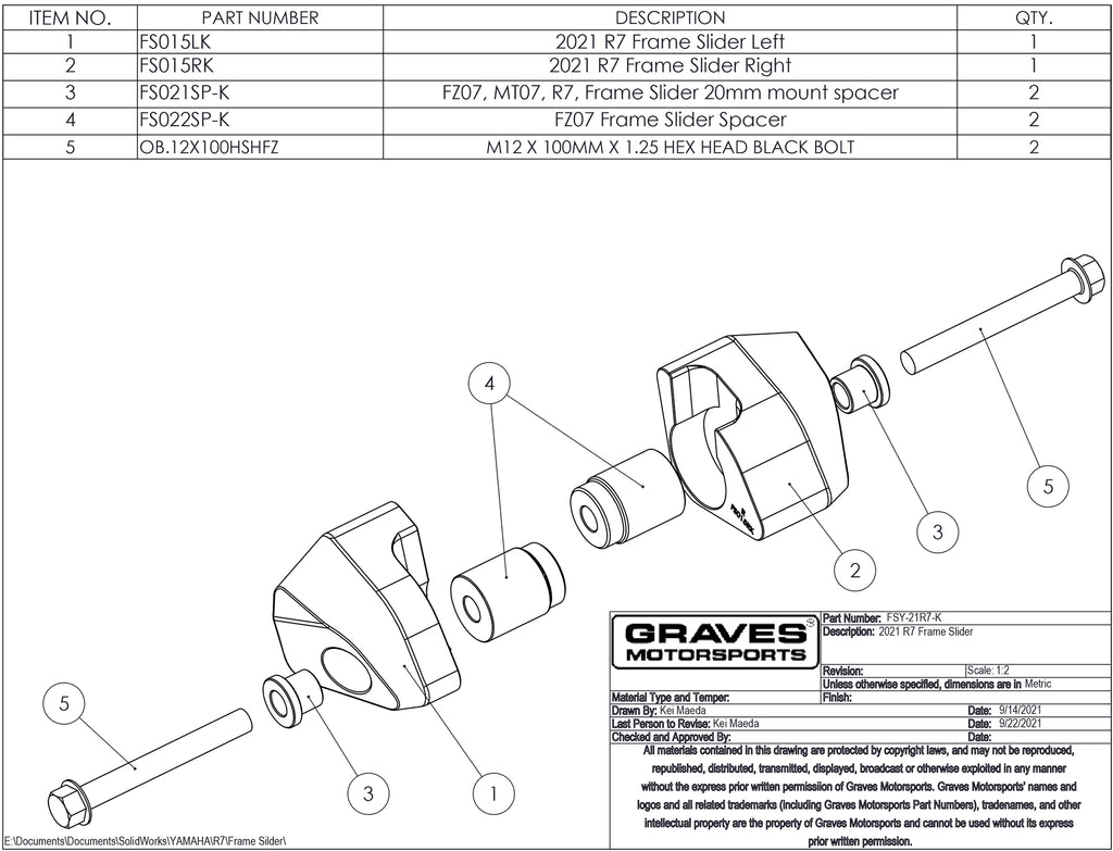 Graves Yamaha R7 Diamond Frame Sliders 2021 + – EDR Performance