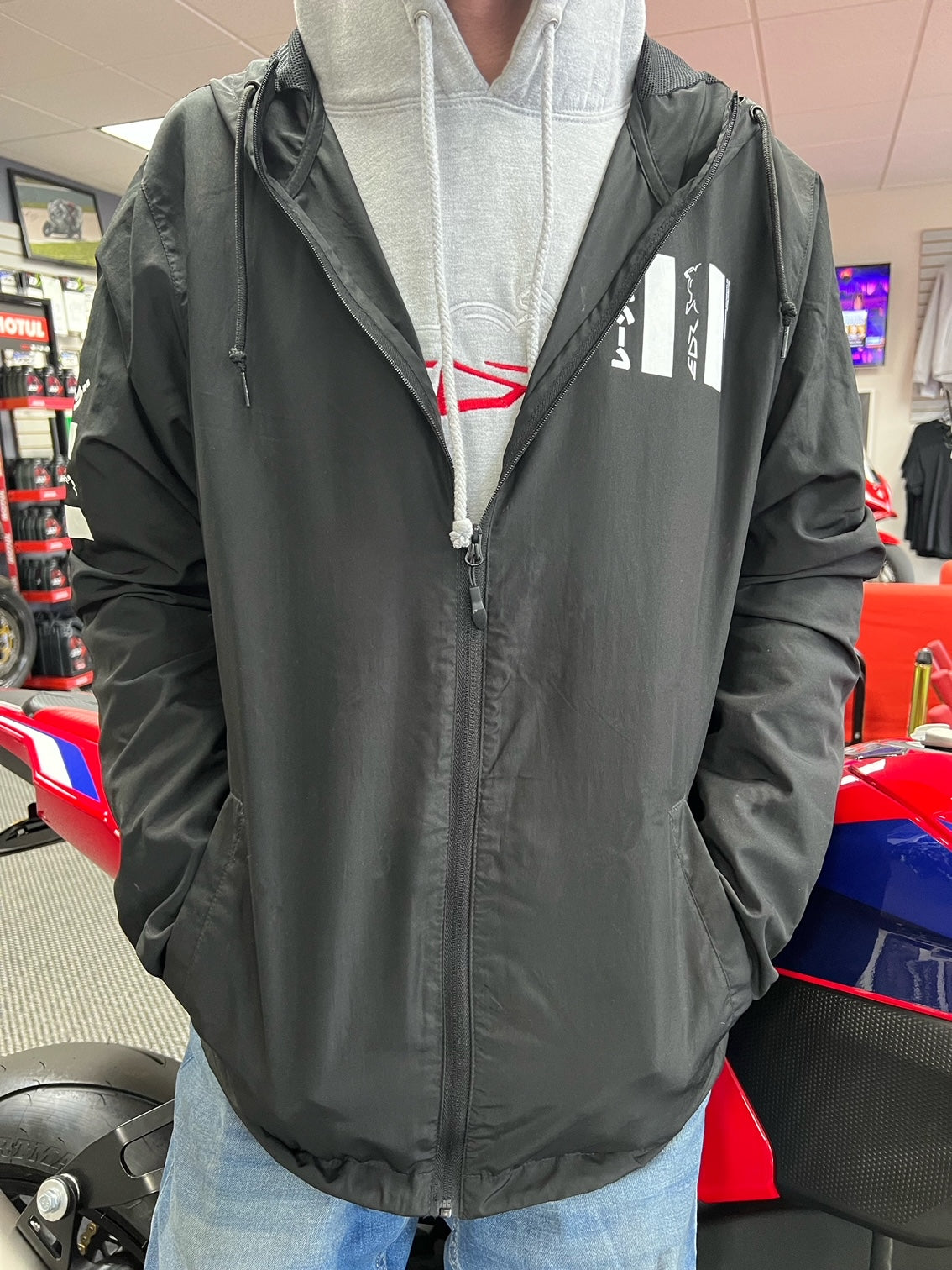 EDR Performance Hooded Windbreaker Zip Up Jacket in Black & White