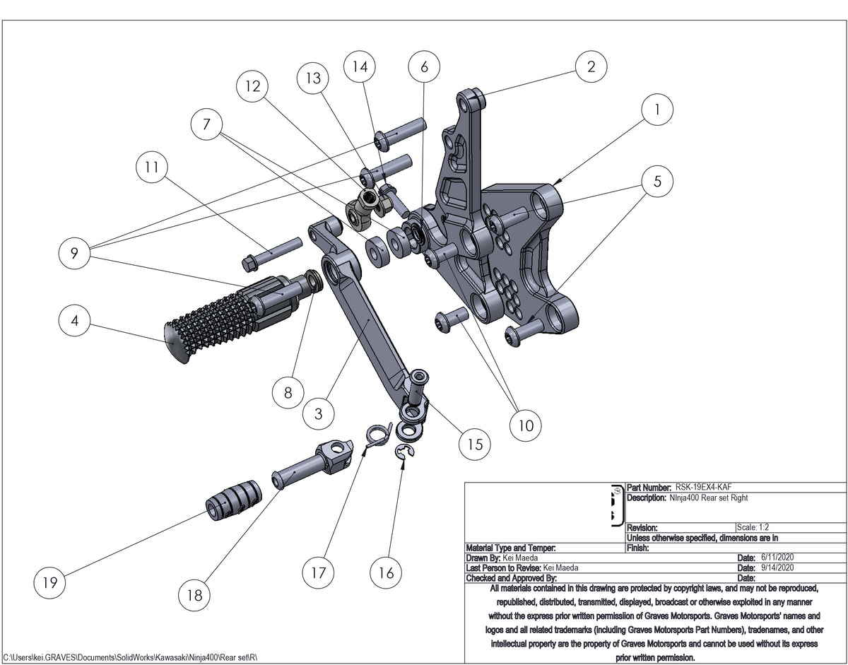 Graves Motorsports Kawasaki Ninja 400/500 Adjustable Rearsets