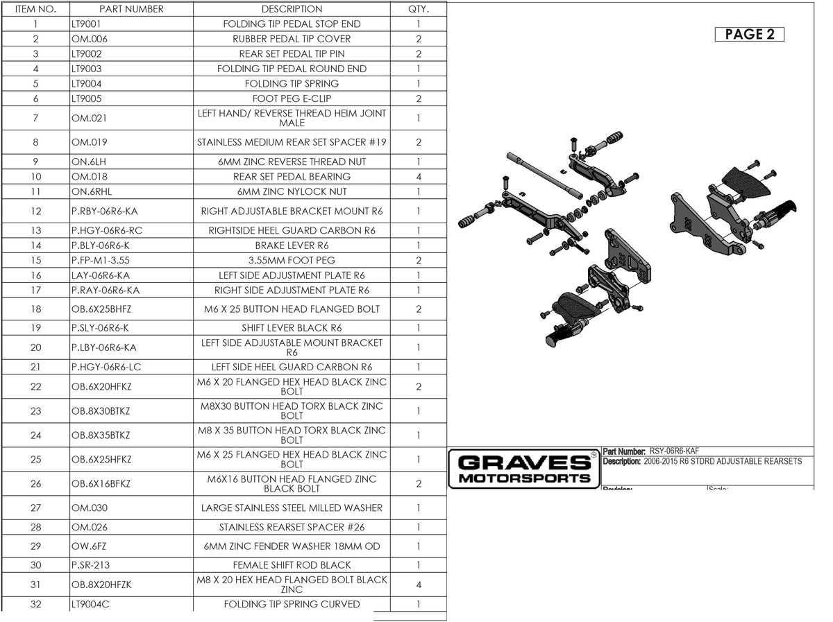 Graves Motorsports Yamaha R6 Adjustable Rearsets 2006-2026
