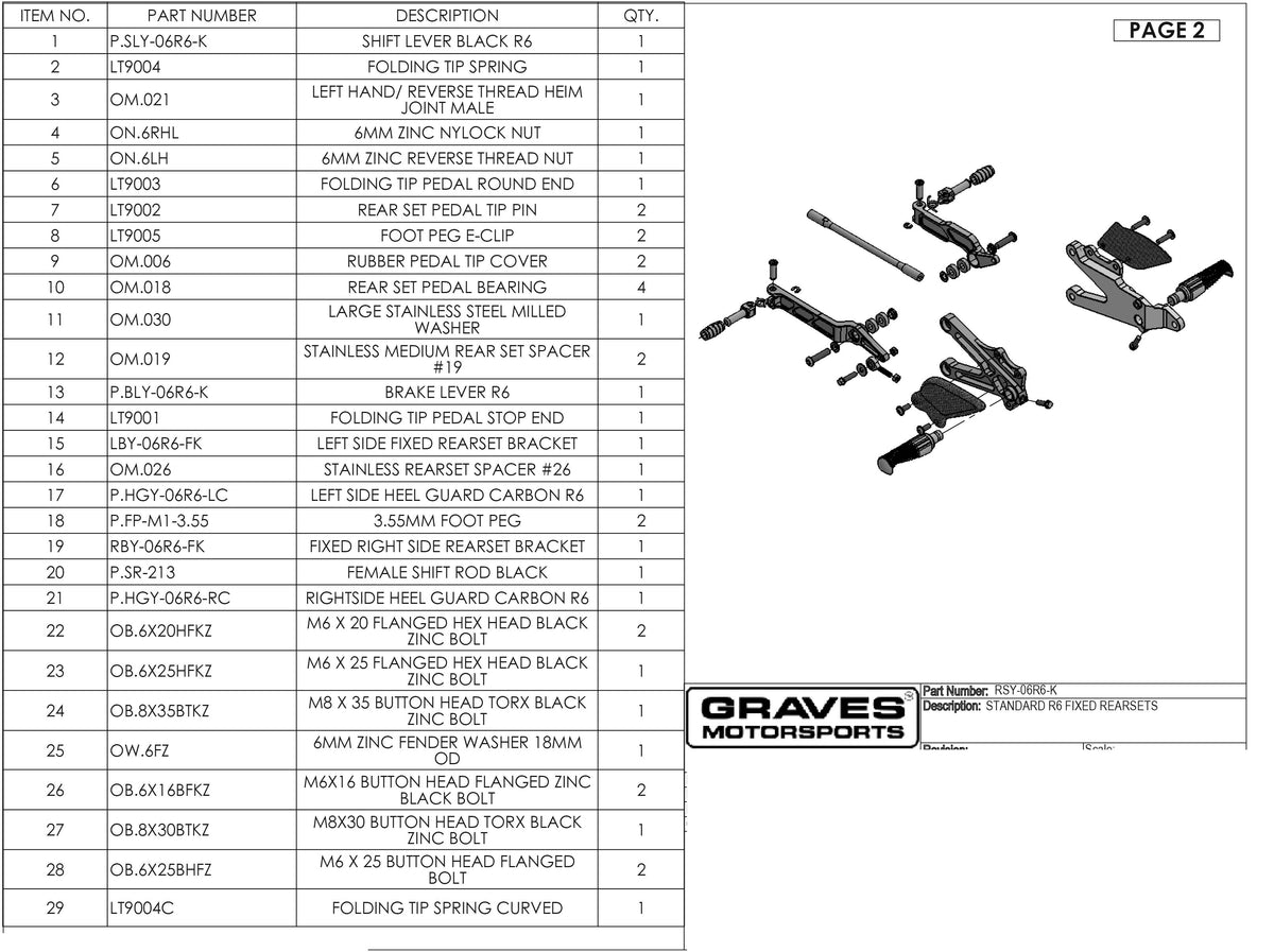 Graves Motorsports Yamaha R6 Fixed Rearsets 2006-2026