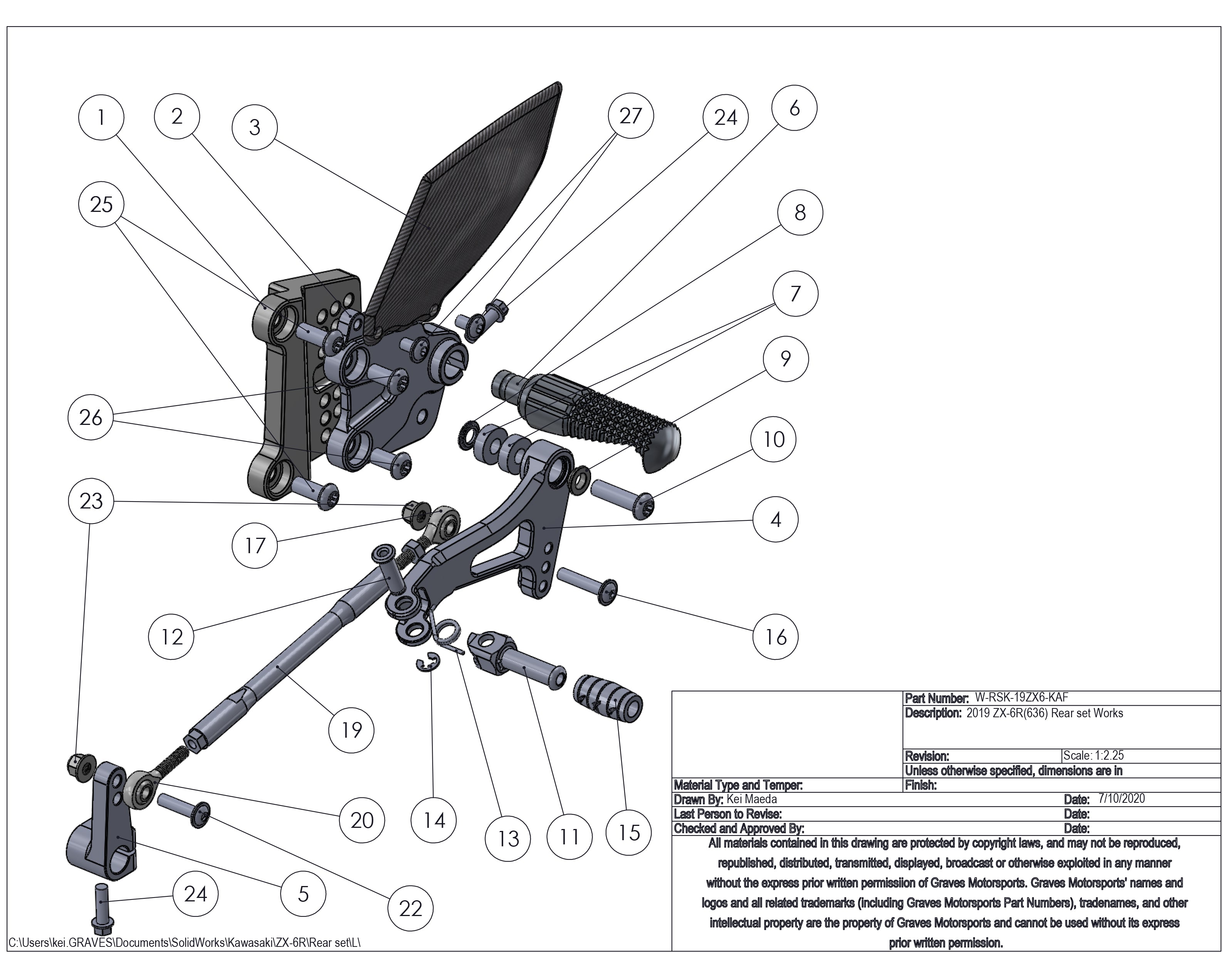 リョウページ Graves Motorsports WORKS Kawasaki ZX-6R Adjustable Rearsets – EDR