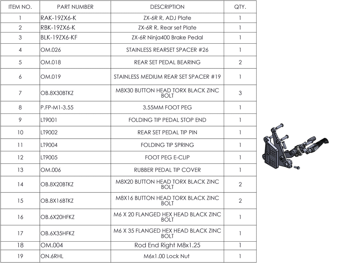 Reposapiés traseros ajustables Graves Motorsports WORKS Kawasaki ZX-6R 