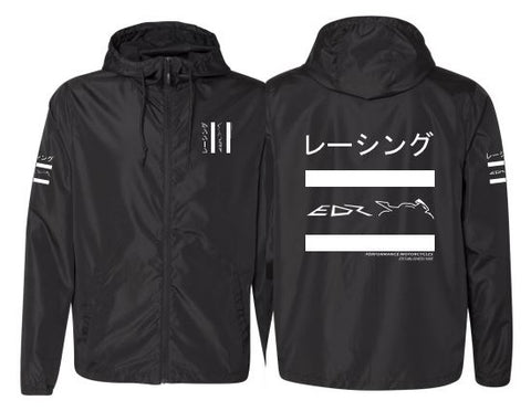EDR Performance Hooded Windbreaker Zip Up Jacket in Black & White